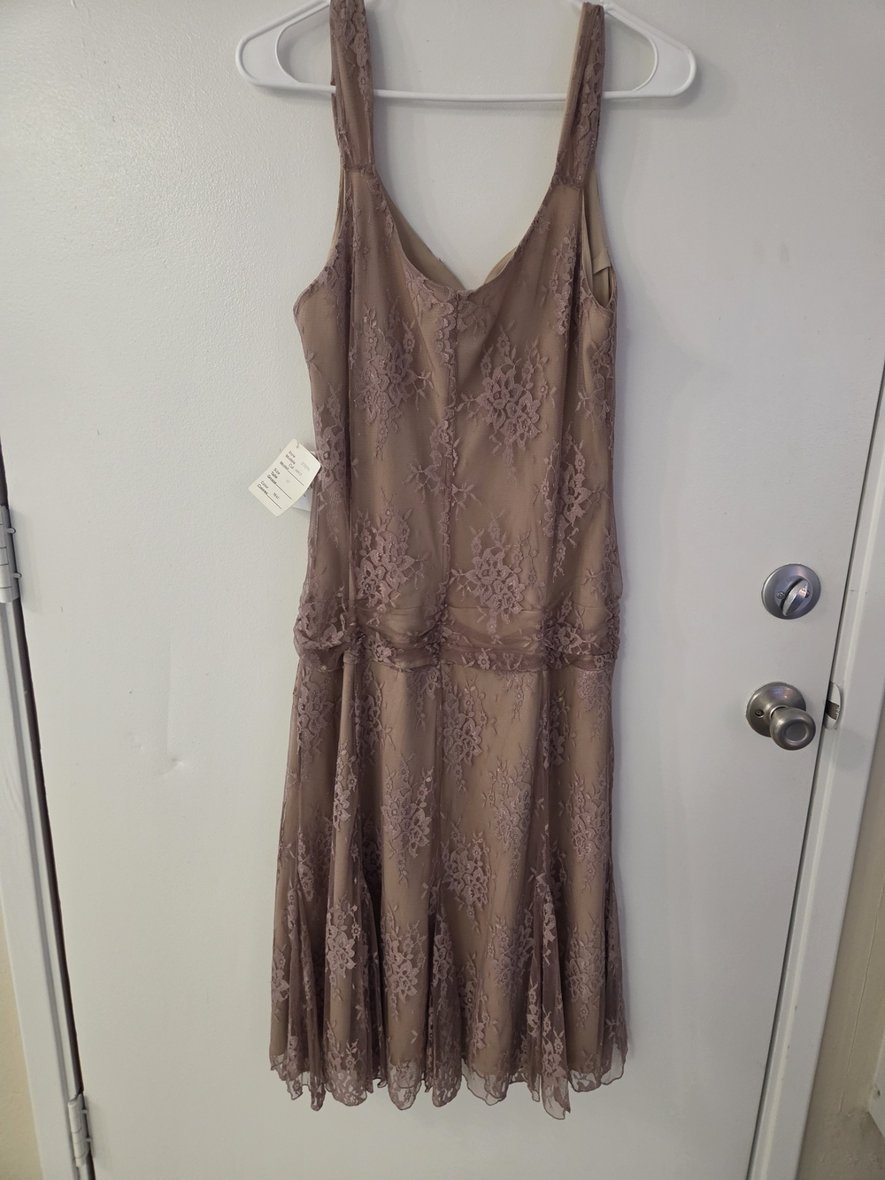 NWT Jonathan Martin Lace-Overlay Midi Dress in Taupe - Picture 6 of 7